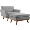 Modway Engage Mid-Century Modern Upholstered Fabric Accent Armchair and Ottoman in Expectation Gray