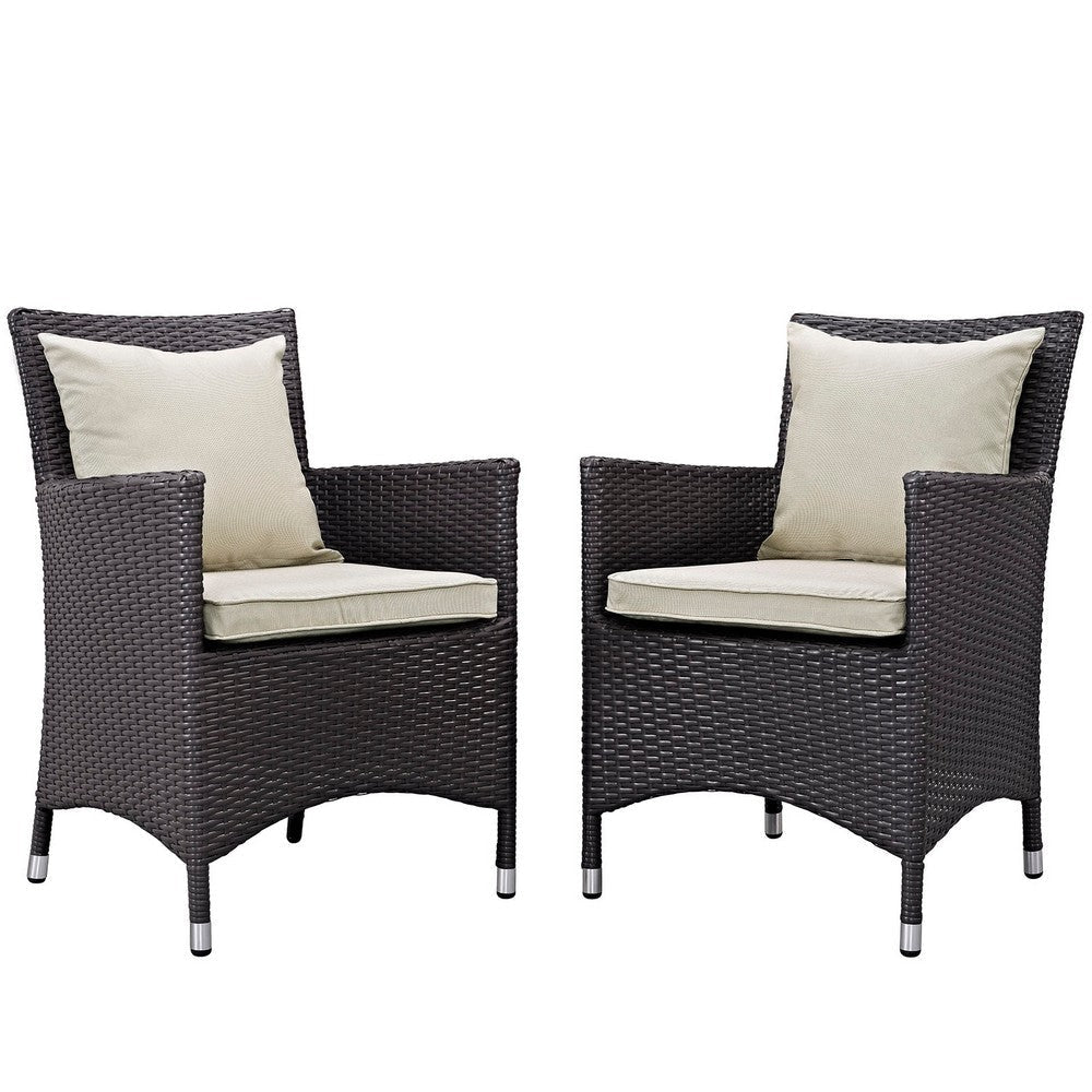 Modway EEI-2188-EXP-BEI-SET 2 Piece Set Convene Wicker Rattan Outdoor Patio, Two Dining Armchairs, Beige