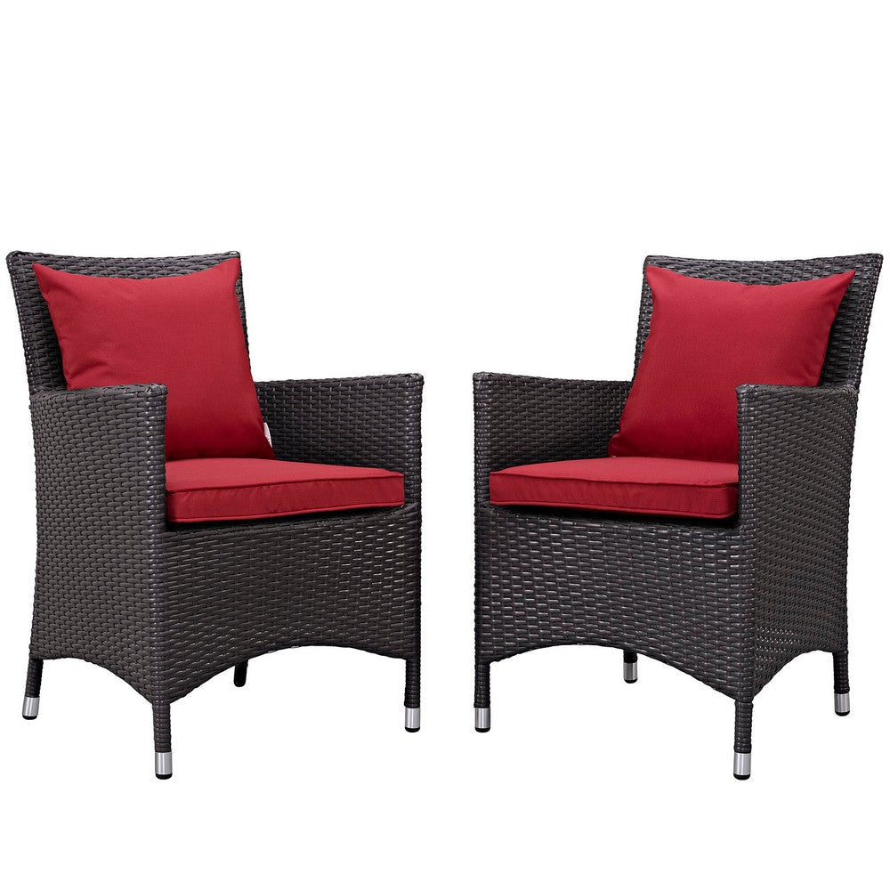 Modway EEI-2188-EXP-RED-SET 2 Piece Set Convene Wicker Rattan Outdoor Patio, Two Dining Armchairs, Red