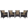 Modway P 4 Piece Set Convene Wicker Rattan Outdoor Patio, Four Dining Armchairs, Mocha