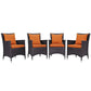 Modway P 4 Piece Set Convene Wicker Rattan Outdoor Patio, Four Dining Armchairs, Orange