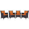 Modway P 4 Piece Set Convene Wicker Rattan Outdoor Patio, Four Dining Armchairs, Orange