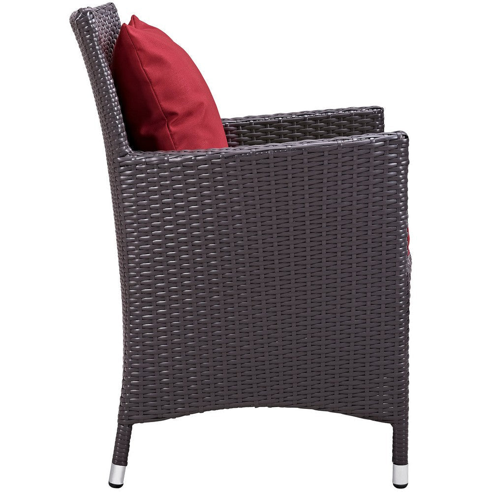 Modway P 4 Piece Set Convene Wicker Rattan Outdoor Patio Four Dining Armchairs Red MDY-EEI-2190-EXP-RED-SET