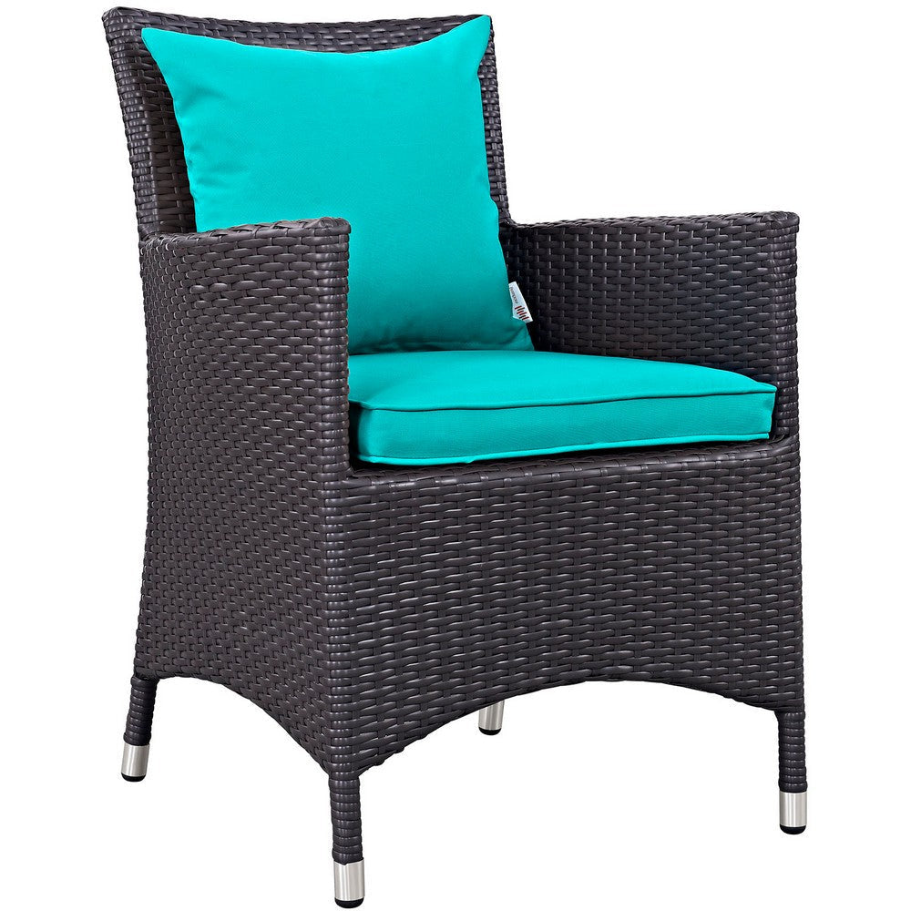 Modway Convene Wicker Rattan Outdoor Patio Dining Armchairs With Cushions in Espresso Turquoise - Set of 4 MDY-EEI-2190-EXP-TRQ-SET