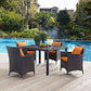 Modway Convene Wicker Rattan 5-Piece Outdoor Patio Dining Set with 47’’ Square Dining Table and Four Dining Arm Chairs in Espresso