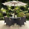 Modway Convene Wicker Rattan Outdoor Patio 47’’ Dining Table and Umbrella in Espresso White MDY-EEI-2192-EXP-WHI-SET