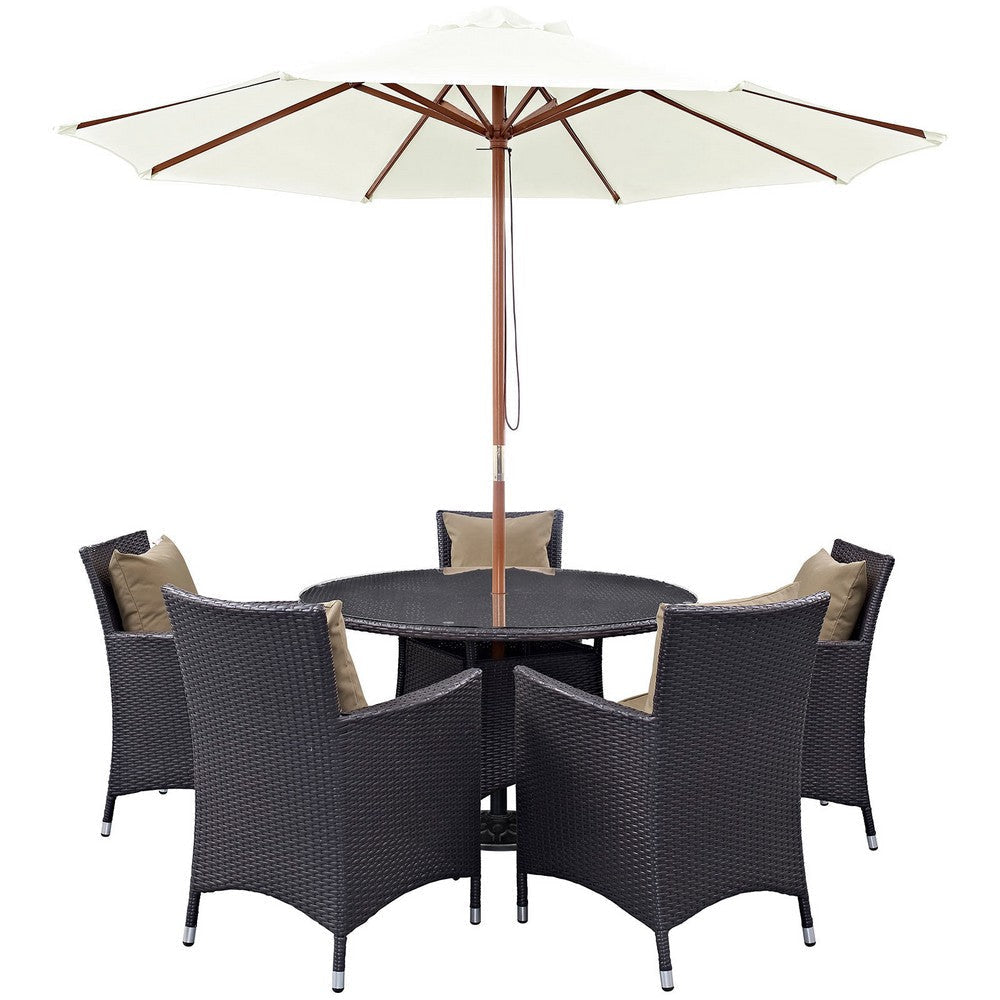 Modway Convene 7-pc Outdoor Patio Dining Set with Machine Washable Cushions in Espresso Mocha