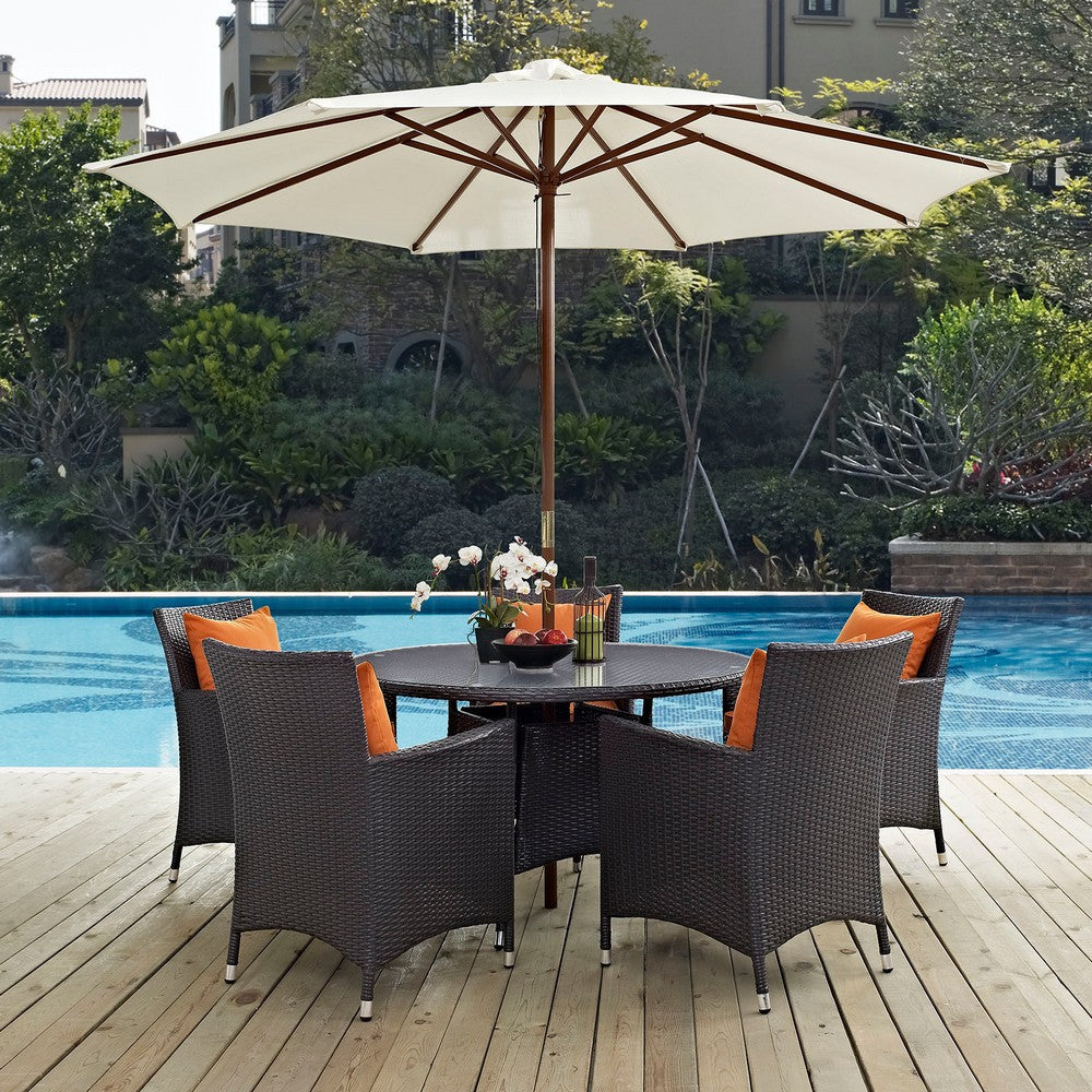 Modway Convene 7-pc Outdoor Patio Dining Set with Machine Washable Cushions in Espresso Orange MDY-EEI-2193-EXP-ORA-SET