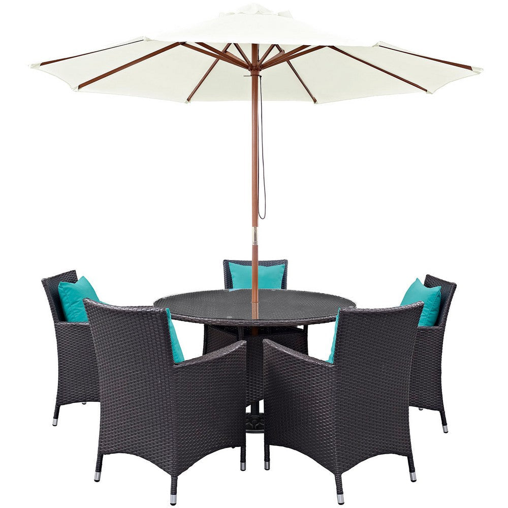 Modway Convene 7-pc Outdoor Patio Dining Set with Machine Washable Cushions in Espresso Turquoise