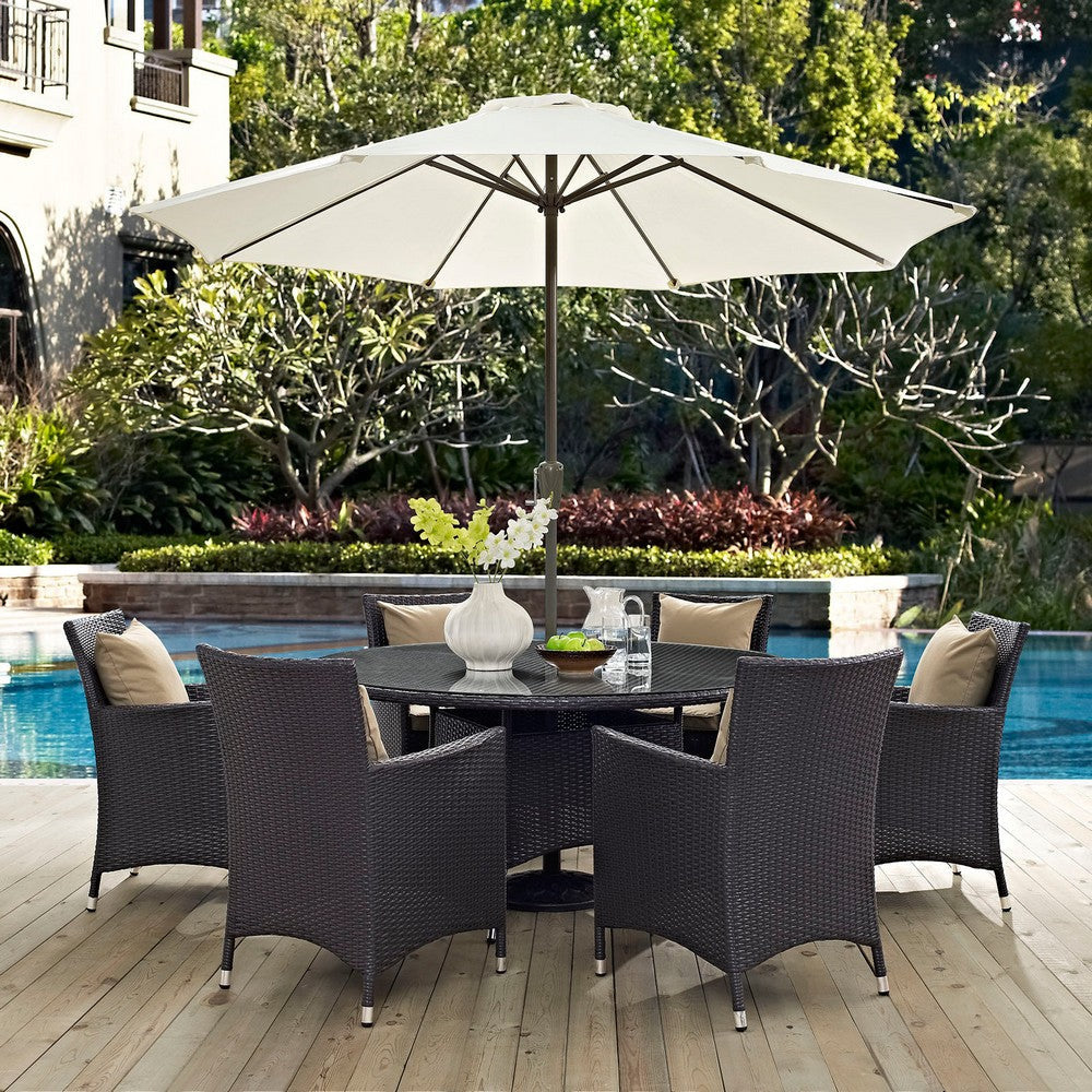 Modway Convene Wicker Rattan 8-Piece Outdoor Patio Dining Set in Espresso Mocha MDY-EEI-2194-EXP-MOC-SET