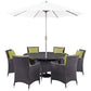 Modway Convene Wicker Rattan 8-Piece Outdoor Patio Dining Set in Espresso Peridot