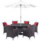 Modway Convene Wicker Rattan 8-Piece Outdoor Patio Dining Set in Espresso Red