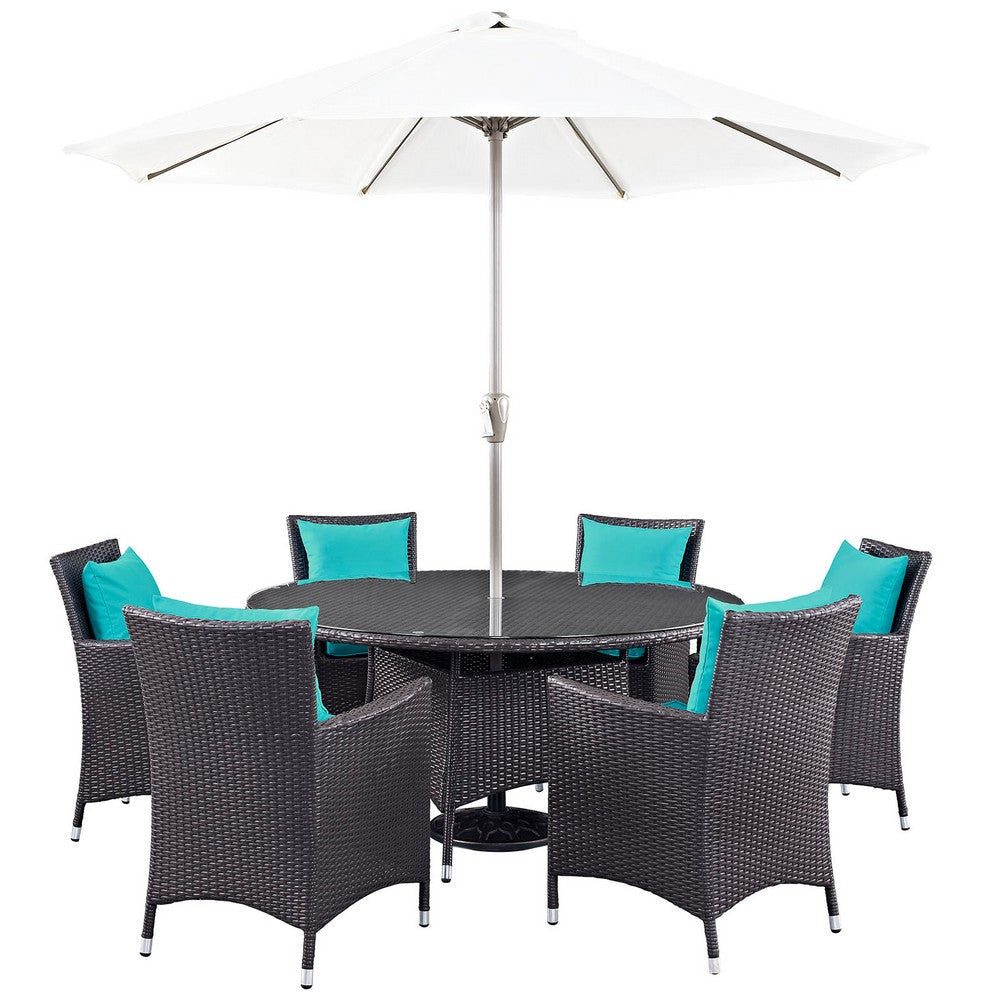 Modway Convene Wicker Rattan 8-Piece Outdoor Patio Dining Set in Espresso Turquoise