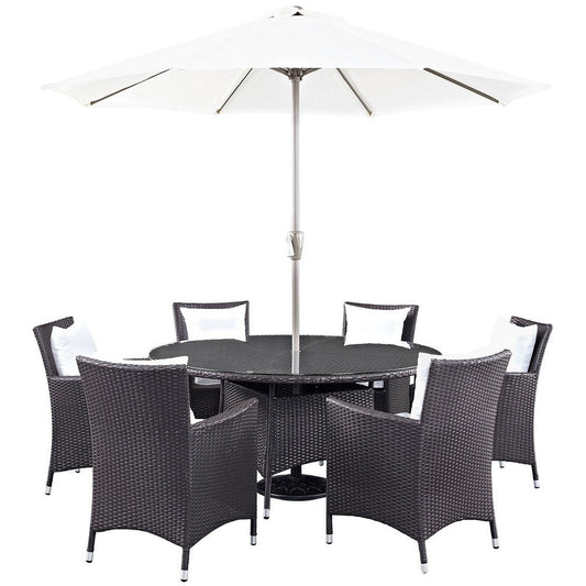 Modway Convene Wicker Rattan 8-Piece Outdoor Patio Dining Set in Espresso White