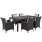 Modway Convene Wicker Rattan 7-Piece Outdoor Patio Dining Set with 71" Rectangle Dining Table and Six Dining Arm Chairs in Espresso Beige