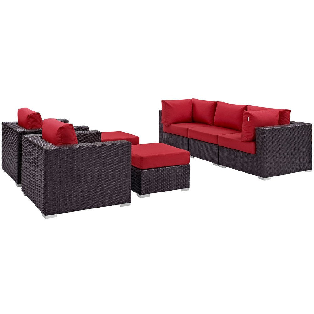 Modway Convene Collection 7-Piece Outdoor Patio Sectional Set in Espresso Red MDY-EEI-2200-EXP-RED-SET