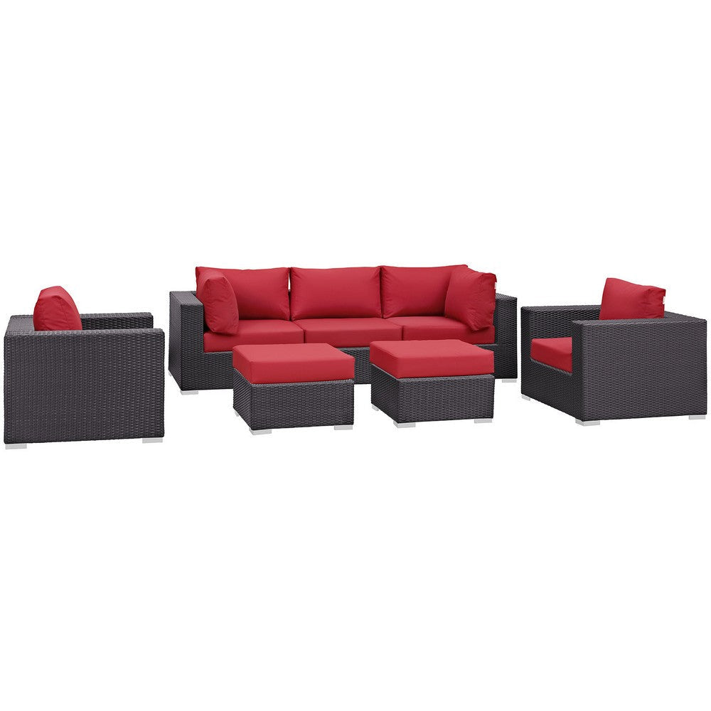 Modway Convene Collection 7-Piece Outdoor Patio Sectional Set in Espresso Red