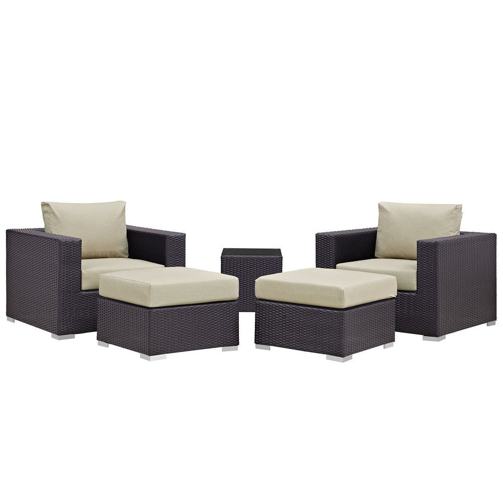 Modway Convene Wicker Rattan 5-Piece Outdoor Patio Furniture Set in Espresso Beige