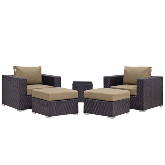 Modway Convene Wicker Rattan 5-Piece Outdoor Patio Furniture Set in Espresso Mocha