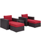 Modway Convene Wicker Rattan 5-Piece Outdoor Patio Furniture Set in Espresso Red MDY-EEI-2201-EXP-RED-SET