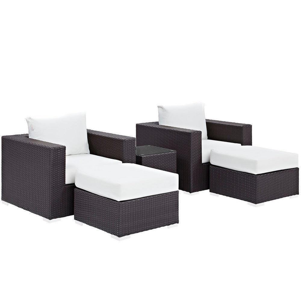 Modway Convene Wicker Rattan 5-Piece Outdoor Patio Furniture Set in Espresso White MDY-EEI-2201-EXP-WHI-SET