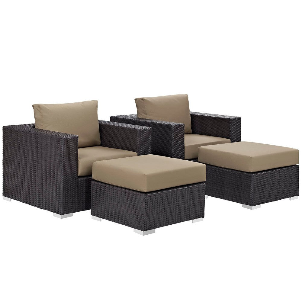 Modway Convene Wicker Rattan 4-Piece Outdoor Patio Furniture Set in Espresso Mocha MDY-EEI-2202-EXP-MOC-SET