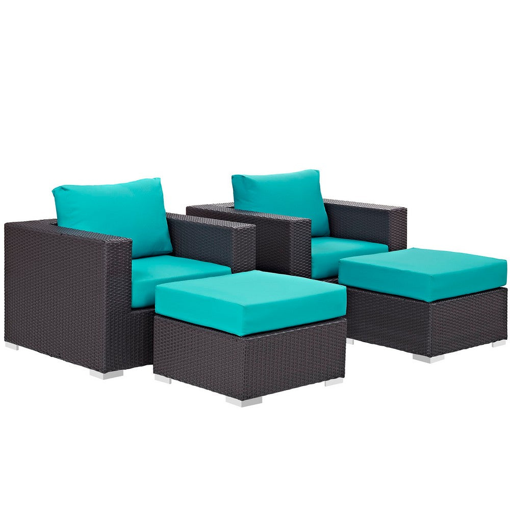 Convene 4 Piece Outdoor Patio Sectional Set by Modway| Espresso Turquoise