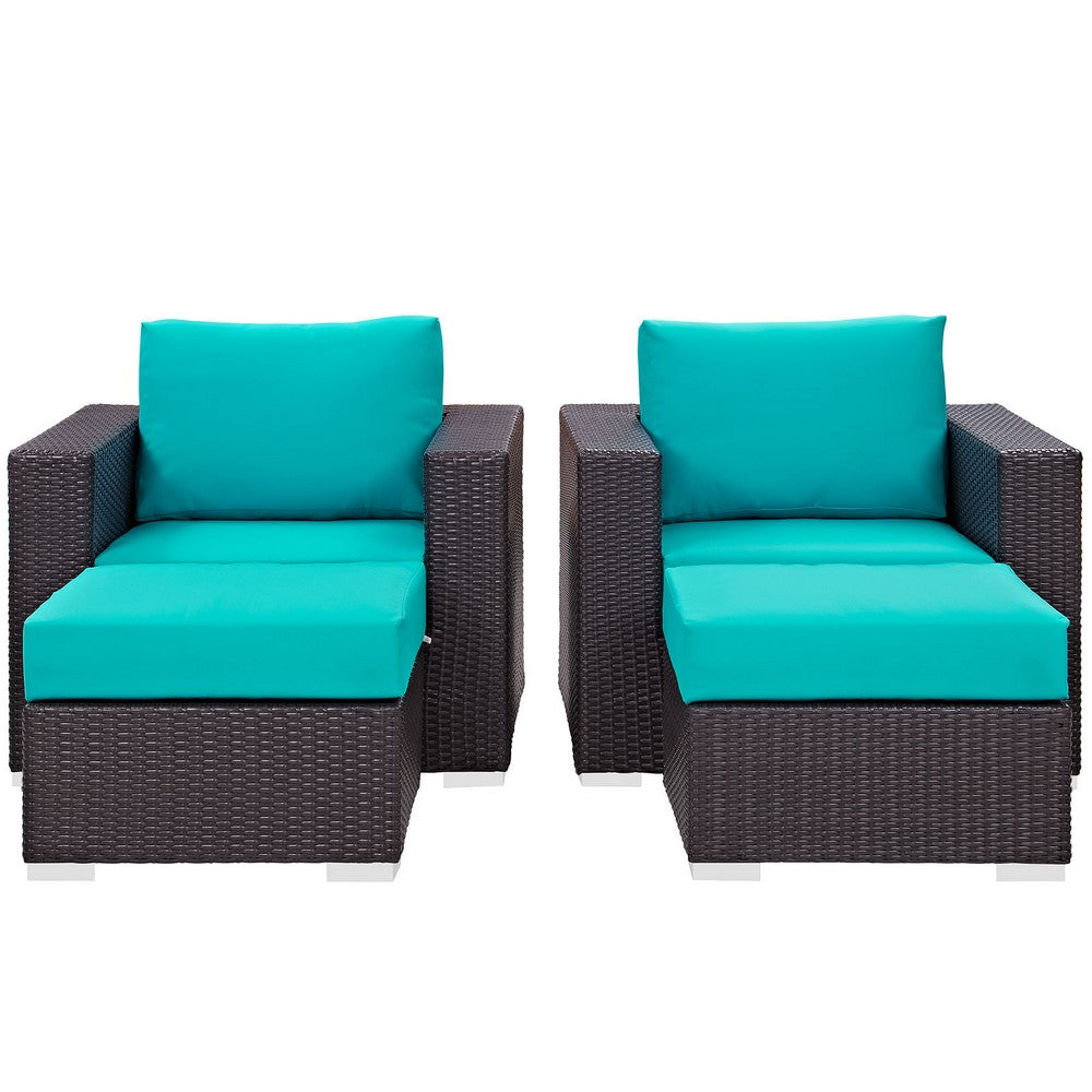 Convene 4 Piece Outdoor Patio Sectional Set by Modway| Espresso Turquoise