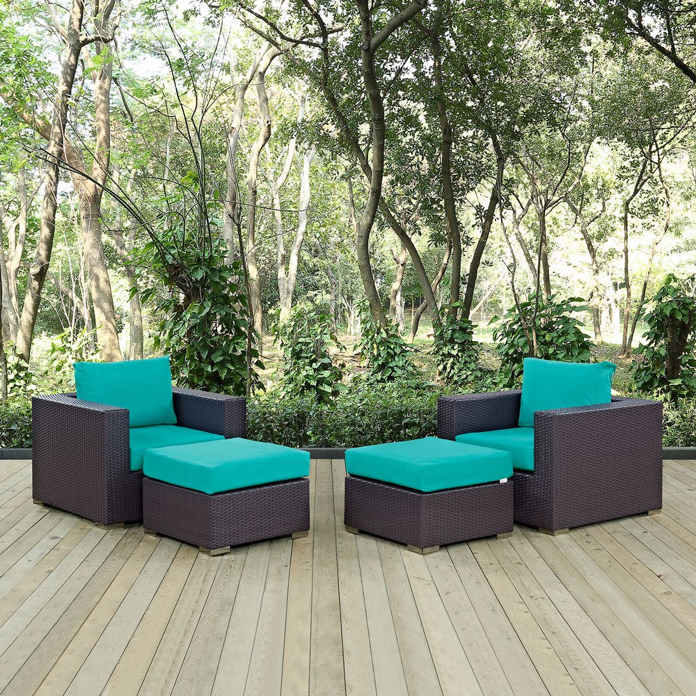 Convene 4 Piece Outdoor Patio Sectional Set by Modway| Espresso Turquoise