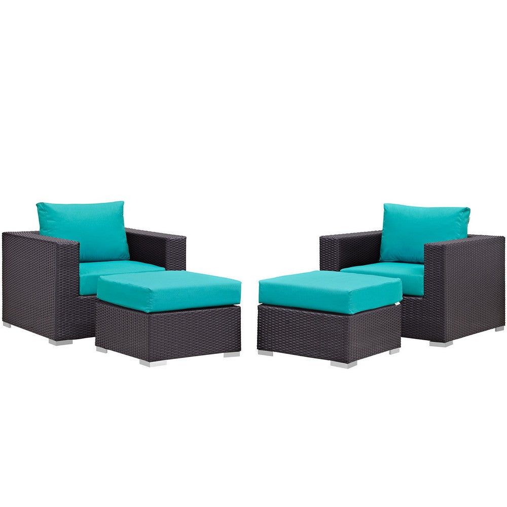 Convene 4 Piece Outdoor Patio Sectional Set by Modway| Espresso Turquoise