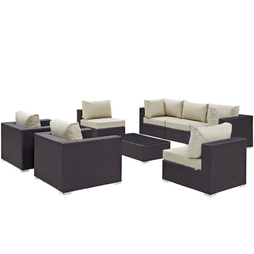 Modway Convene Wicker Rattan 8-Piece Outdoor Patio Sectional Sofa Furniture Set in Espresso Beige