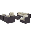 Modway Convene Wicker Rattan 8-Piece Outdoor Patio Sectional Sofa Furniture Set in Espresso Beige