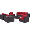 Modway Convene Wicker Rattan 8-Piece Outdoor Patio Sectional Sofa Furniture Set in Espresso Red