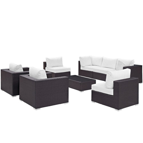 Modway Convene Wicker Rattan 8-Piece Outdoor Patio Sectional Sofa Furniture Set in Espresso White