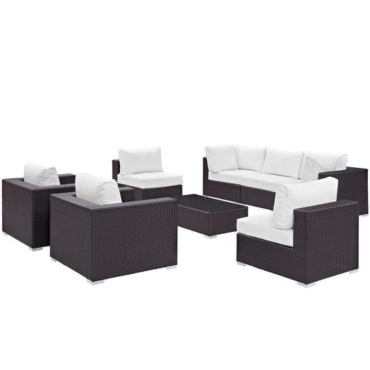 Modway Convene Wicker Rattan 8-Piece Outdoor Patio Sectional Sofa Furniture Set in Espresso White