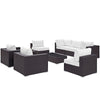 Modway Convene Wicker Rattan 8-Piece Outdoor Patio Sectional Sofa Furniture Set in Espresso White
