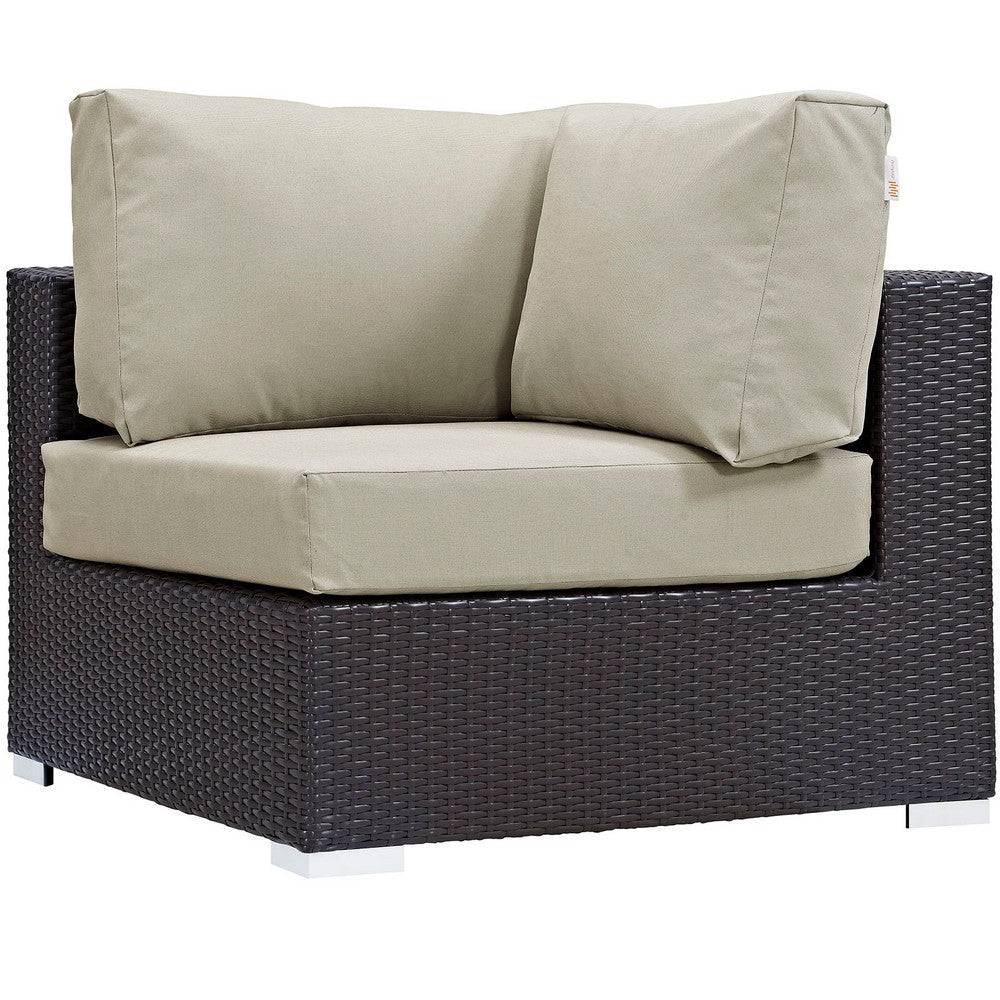 Modway Convene 8-pc Outdoor Patio Sectional Set with Synthetic Rattan Weave in Espresso Beige MDY-EEI-2204-EXP-BEI-SET