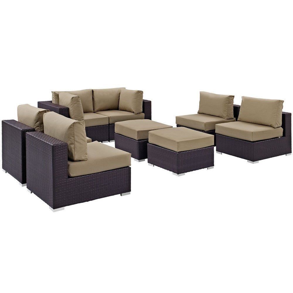 Modway Convene 8-pc Outdoor Patio Sectional Set with Synthetic Rattan Weave in Espresso Mocha