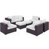 Modway Convene 8-pc Outdoor Patio Sectional Set with Synthetic Rattan Weave in Espresso White MDY-EEI-2204-EXP-WHI-SET