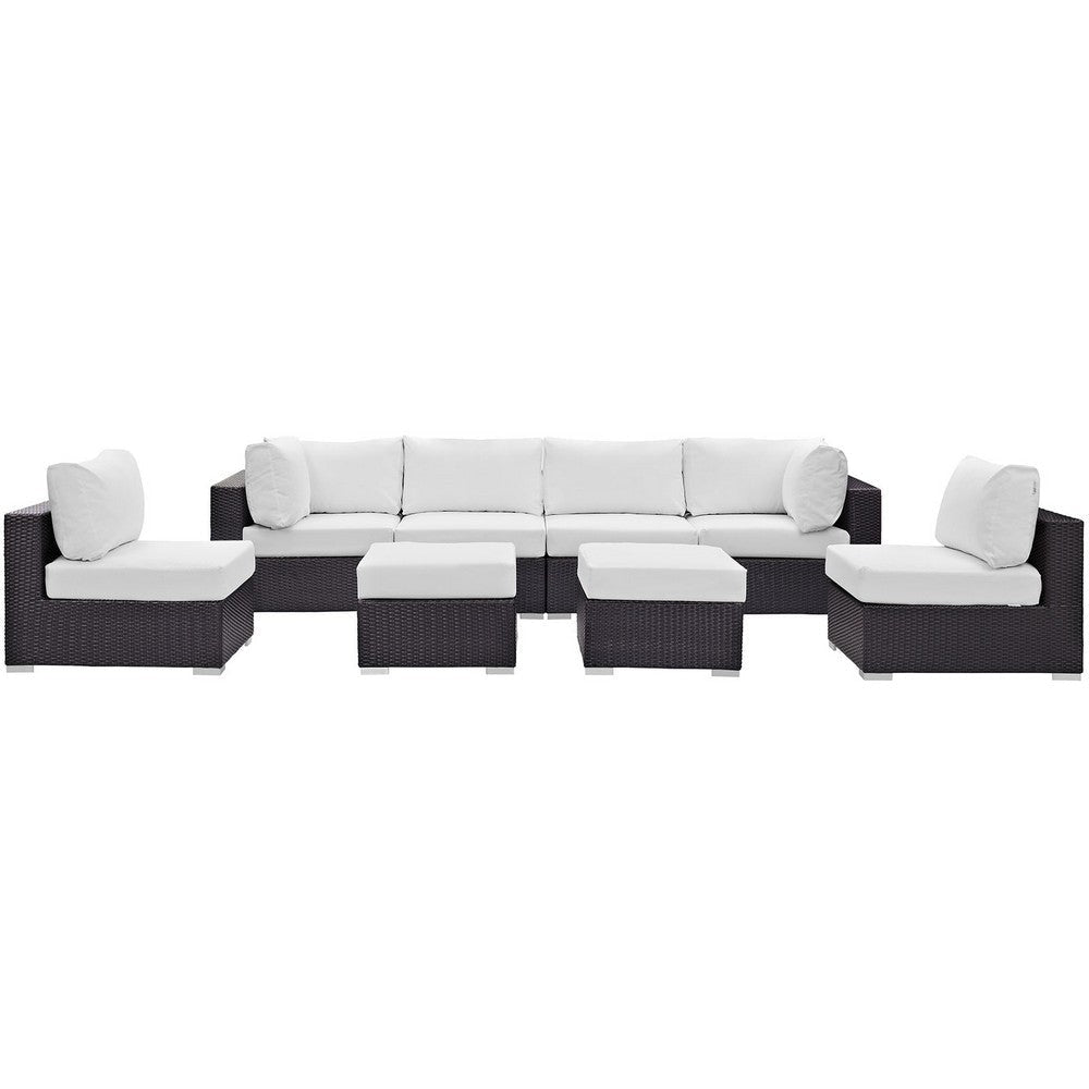 Modway Convene 8-pc Outdoor Patio Sectional Set with Synthetic Rattan Weave in Espresso White MDY-EEI-2204-EXP-WHI-SET