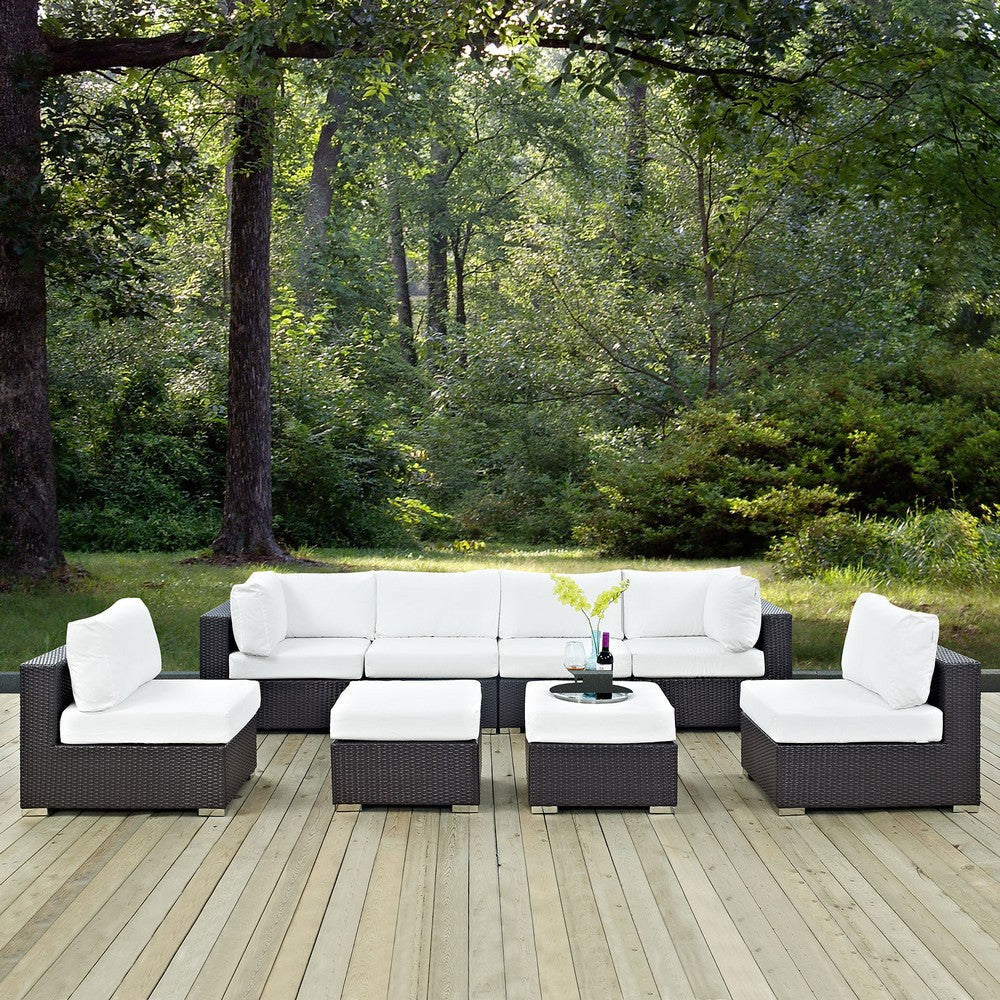 Modway Convene 8-pc Outdoor Patio Sectional Set with Synthetic Rattan Weave in Espresso White MDY-EEI-2204-EXP-WHI-SET