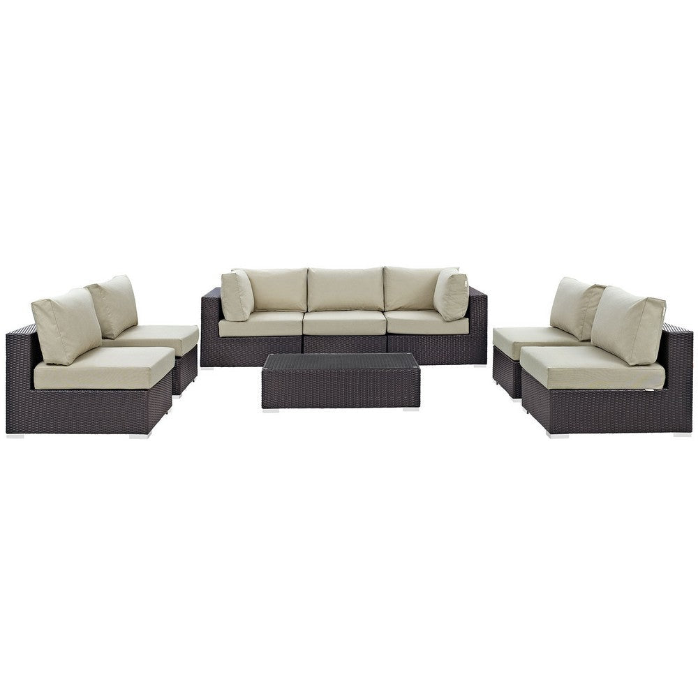 Modway Convene 8-pc Outdoor Patio Sectional Set in Espresso Beige MDY-EEI-2205-EXP-BEI-SET