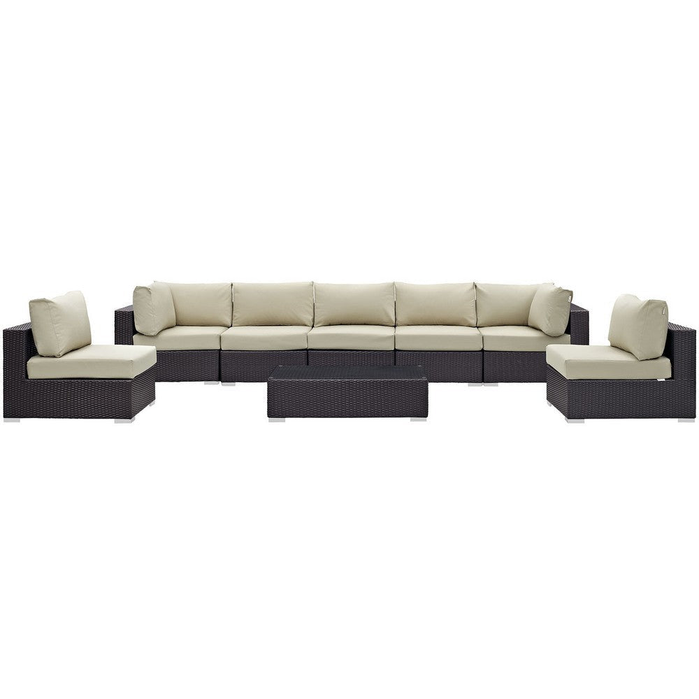 Modway Convene 8-pc Outdoor Patio Sectional Set in Espresso Beige MDY-EEI-2205-EXP-BEI-SET