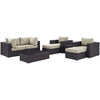 Modway Convene Collection 8-Piece Outdoor Patio Sectional Set in Espresso Beige