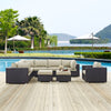 Modway Convene Wicker Rattan 9-Piece Outdoor Patio Sectional Sofa Furniture Set in Espresso Beige MDY-EEI-2208-EXP-BEI-SET