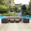 Modway Convene Wicker Rattan 9-pc Outdoor Patio Sectional Sofa Furniture Set in Espresso Mocha MDY-EEI-2208-EXP-MOC-SET