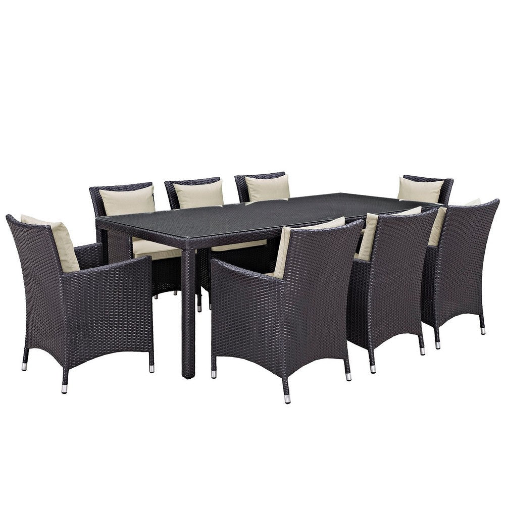 Modway Convene 9-pc Outdoor Patio Dining Set with Washable Cushion Covers in Espresso Beige