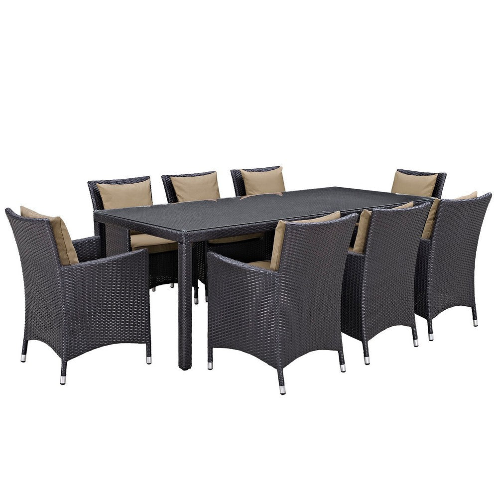 Modway Convene 9-pc Outdoor Patio Dining Set with Washable Cushion Covers in Espresso Mocha