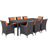 Modway Convene 9-pc Outdoor Patio Dining Set with Washable Cushion Covers in Espresso Orange