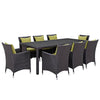 Modway Convene 9-pc Outdoor Patio Dining Set with Washable Cushion Covers in Espresso Peridot